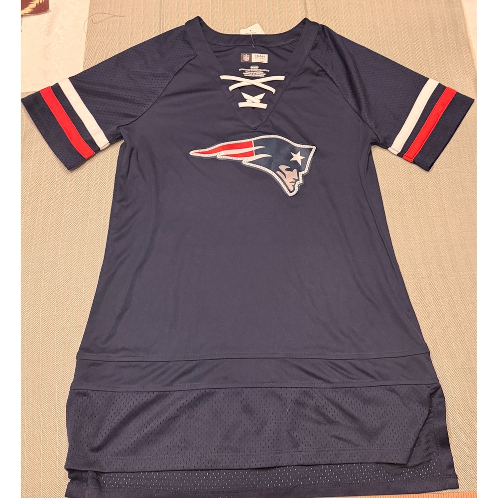 NFL Team Apparel New England Patriots Womens Lace Up Jersey Dress Navy Blue M